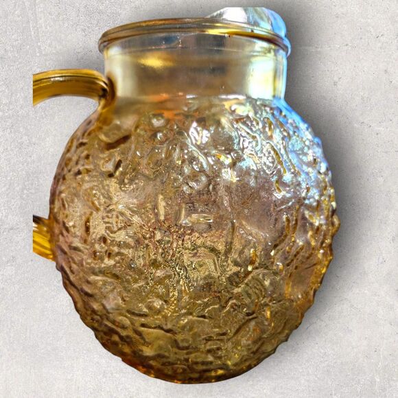 Vintage Anchor Hocking Lido Milano Amber Crinkle Pitcher 4 Tumblers Mid-Century - Picture 14 of 16